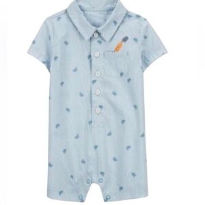 Carter’s Just One You Baby Boy Blue Striped Button Bunny Romper Carrot Sz 6m